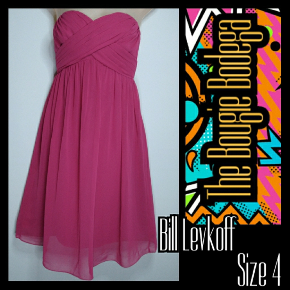 Bill Levkoff Sleeveless Short Pink Chiffon Dress